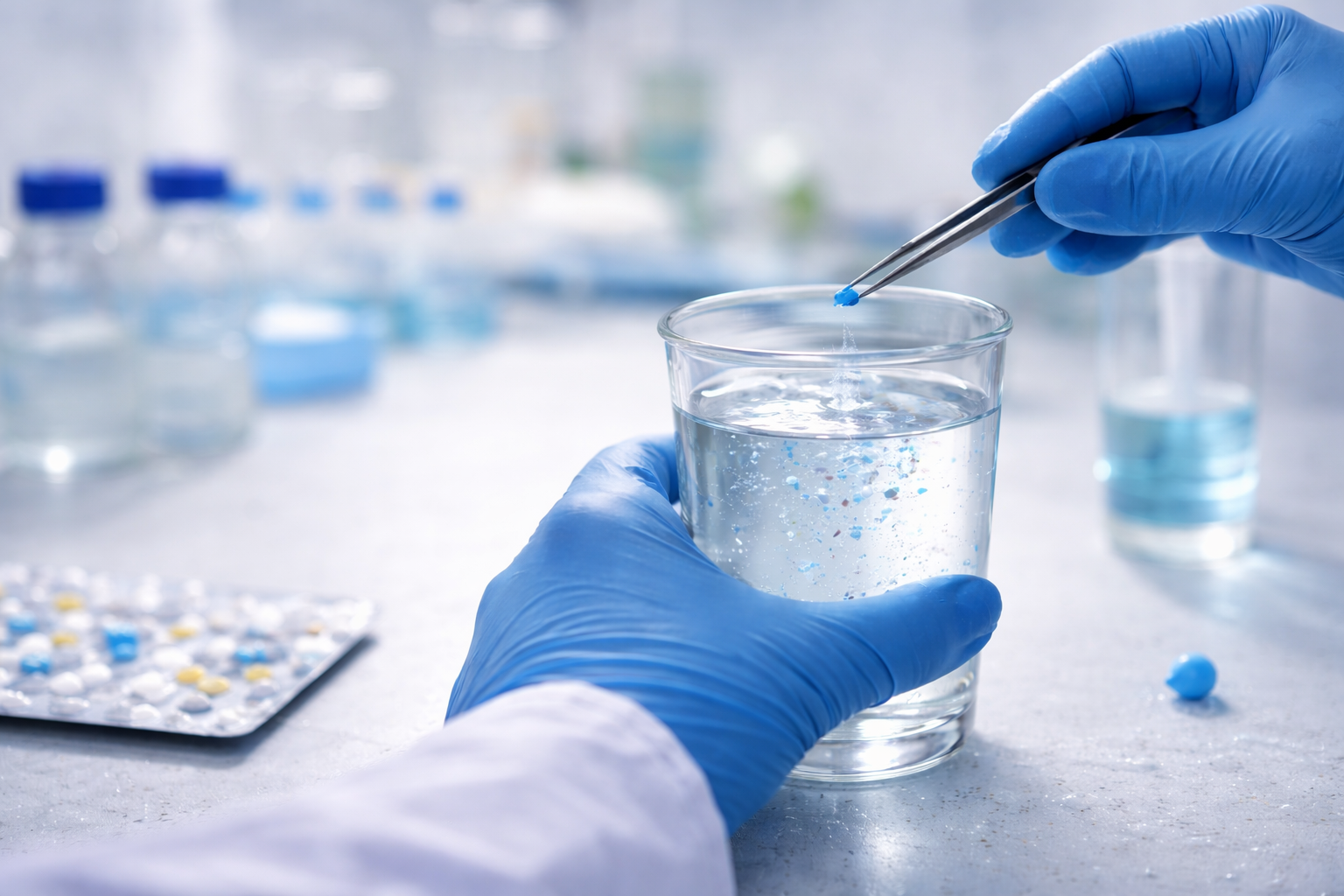 Manos realizando un experimento de laboratorio